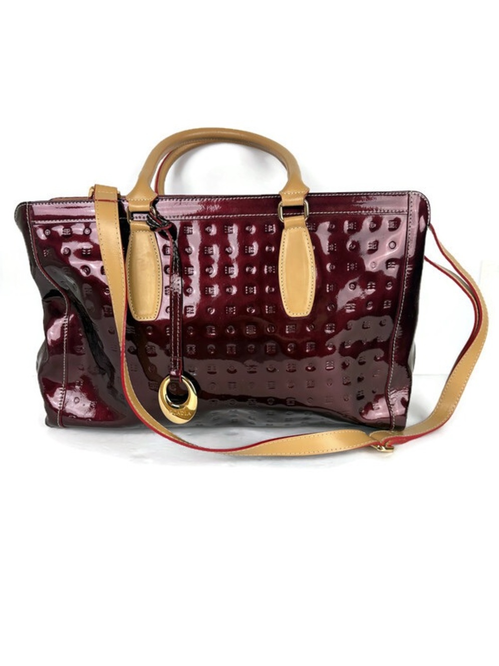 Arcadia Embossed Leather Shoulder Handbag with Crossbody Strap in Deep Burgundy